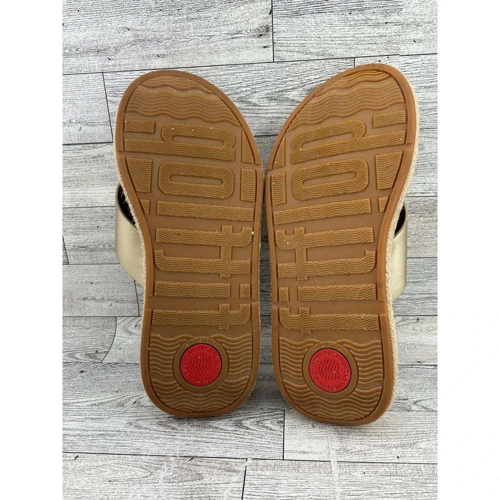 FitFlop Lulu Espadrille Gold Leather Platform Wedge Sandals‎ IV6-675 Women Sz 6